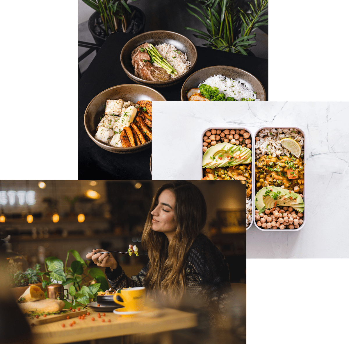 Women enjoying food, meals in 
                            storage container, food bowls on a table